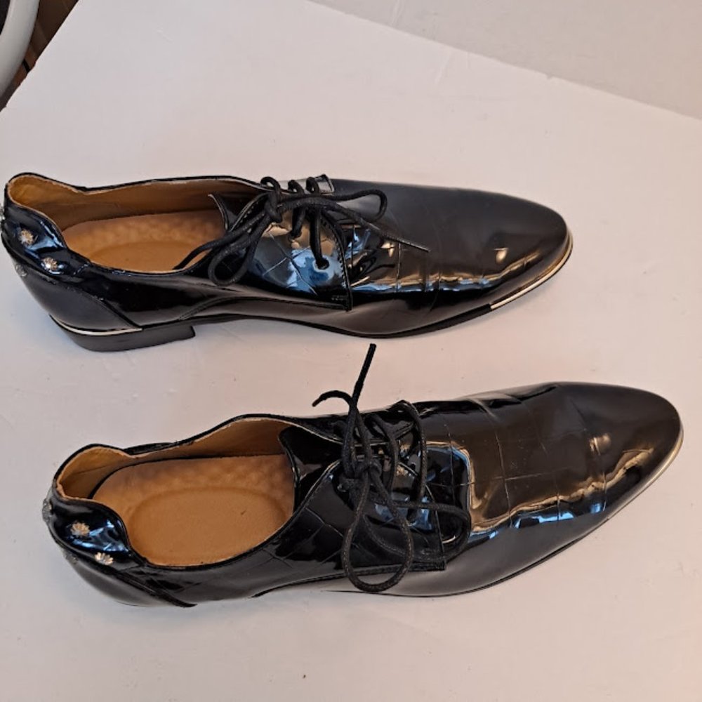 Mens Patent Leather Croc Embossed Shoes Gold Details/Trim/Studs Size 46 … - Picture 11 of 16